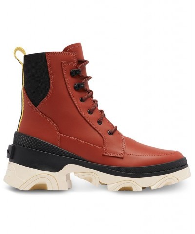 Women's Brex Lug Sole Lace-Up Boots Orange $43.97 Shoes