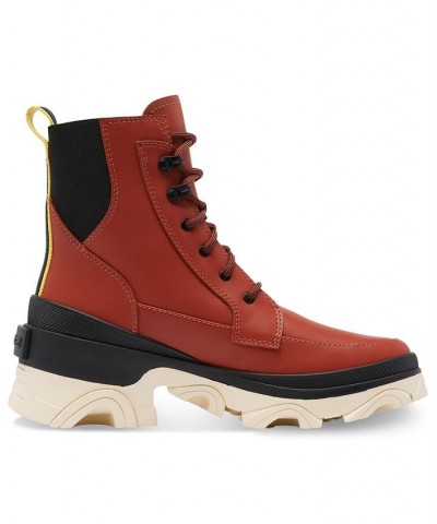 Women's Brex Lug Sole Lace-Up Boots Orange $43.97 Shoes