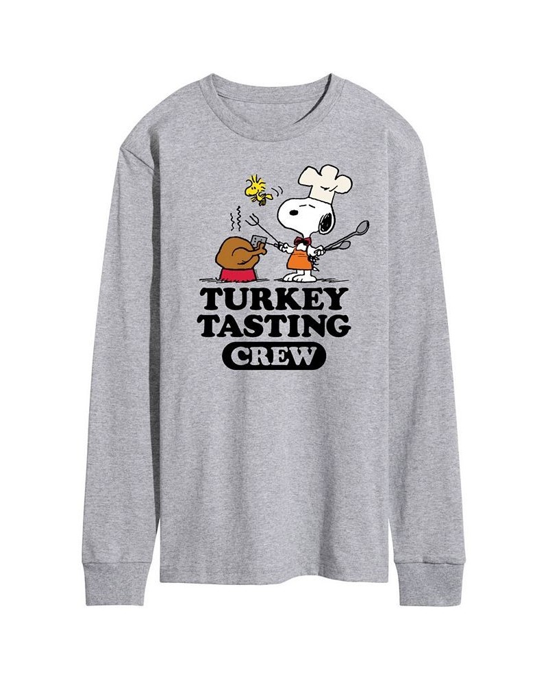 Men's Peanuts Turkey Tasting Crew Long Sleeve T-shirt Gray $21.50 T-Shirts