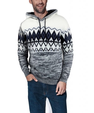 Men's Color Blocked Pattern Hooded Sweater Teal $24.43 Sweaters