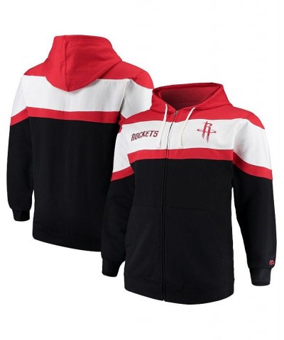 Men's Red, Black Houston Rockets Big and Tall Colorblock Wordmark Tripod Full-Zip Hoodie $30.73 Sweatshirt