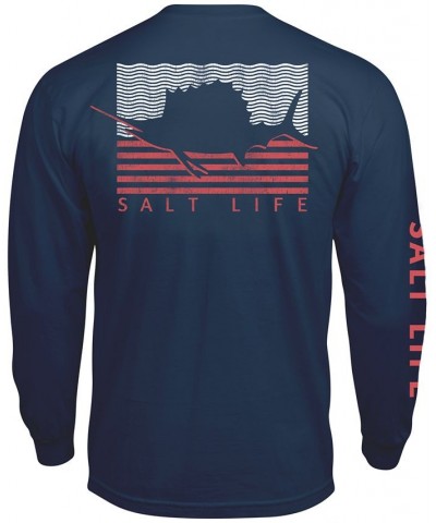 Men's Sailin' Flag Graphic Long-Sleeve T-Shirt Blue $17.64 T-Shirts