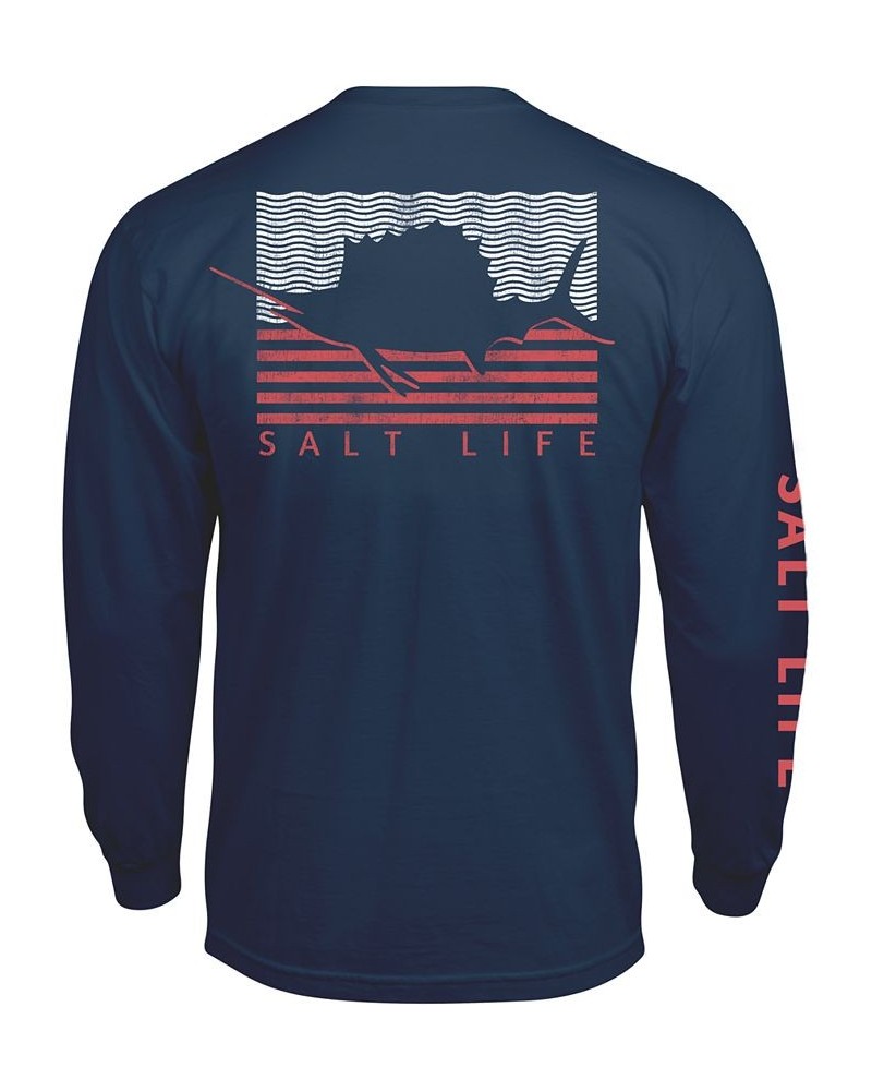 Men's Sailin' Flag Graphic Long-Sleeve T-Shirt Blue $17.64 T-Shirts