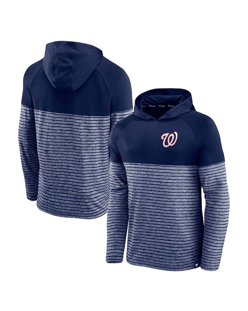 Men's Navy Washington Nationals Line Up Shadow Stripe Raglan Pullover Hoodie $35.74 Sweatshirt