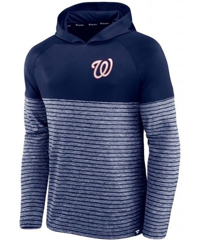 Men's Navy Washington Nationals Line Up Shadow Stripe Raglan Pullover Hoodie $35.74 Sweatshirt