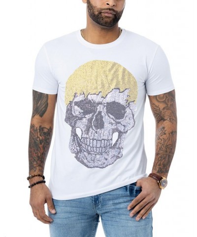 Men's Drip Skull Rhinestone T-shirt White $22.05 T-Shirts