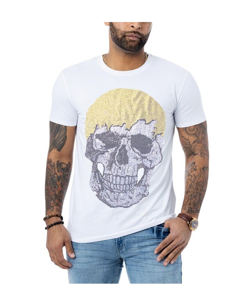 Men's Drip Skull Rhinestone T-shirt White $22.05 T-Shirts