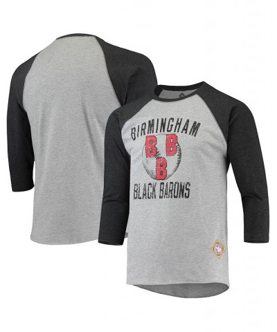 Men's Heather Gray, Black Birmingham Black Barons Negro League Wordmark Raglan 3/4 Sleeve T-shirt $22.50 T-Shirts