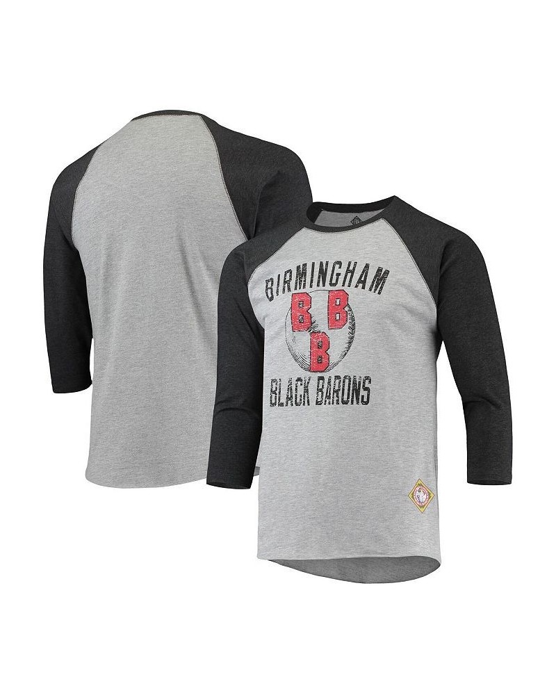 Men's Heather Gray, Black Birmingham Black Barons Negro League Wordmark Raglan 3/4 Sleeve T-shirt $22.50 T-Shirts