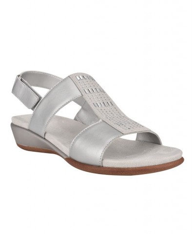 Women's Hazel Open Toe Slingback Casual Sandals Silver $39.16 Shoes