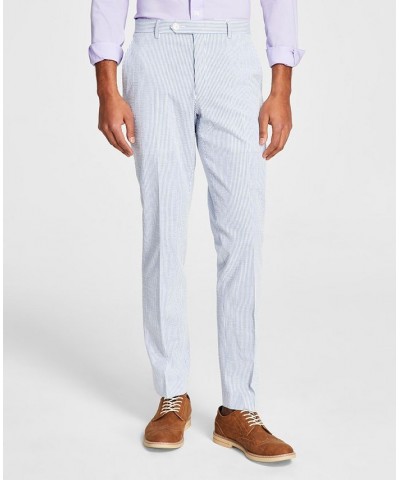 Men's Modern-Fit THFlex Stretch Blue/White Stripe Seersucker Suit Pants Blue $25.30 Suits