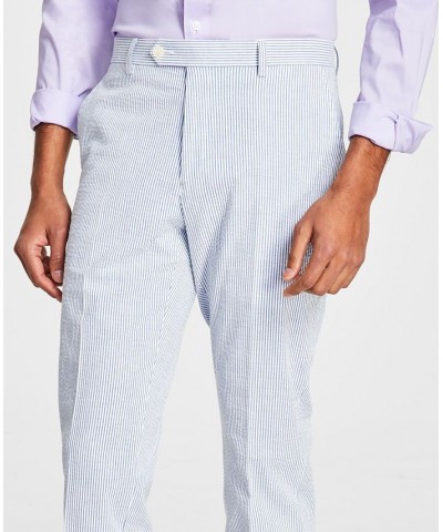 Men's Modern-Fit THFlex Stretch Blue/White Stripe Seersucker Suit Pants Blue $25.30 Suits