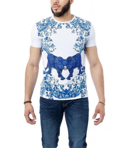 Men's Flower Leopard Rhinestone T-shirt White $26.55 T-Shirts