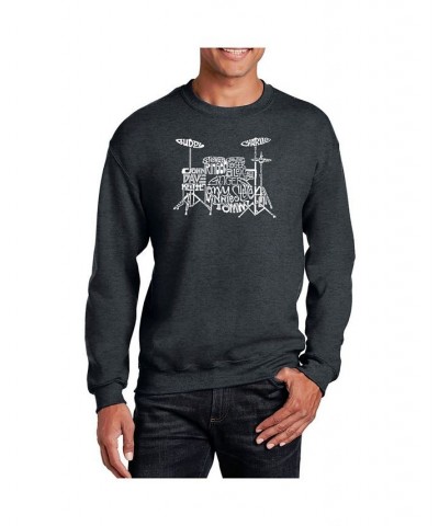 Men's Word Art Drums Crewneck Sweatshirt Gray $23.00 Sweatshirt