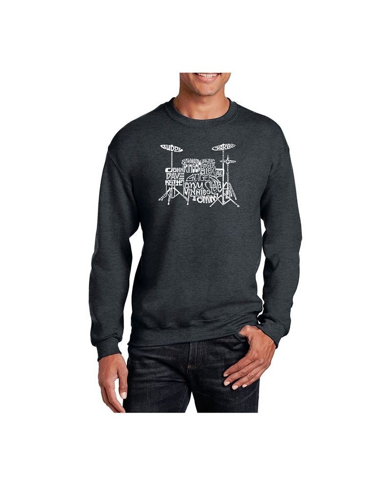 Men's Word Art Drums Crewneck Sweatshirt Gray $23.00 Sweatshirt