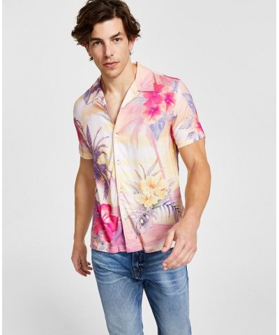 Men's Tropical Print Short-Sleeve Camp Shirt Green $36.49 Shirts