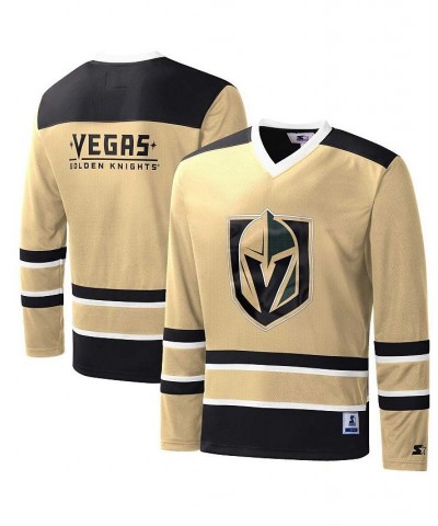 Men's Gold, Black Vegas Golden Knights Cross Check Jersey V-Neck Long Sleeve T-shirt $48.59 T-Shirts