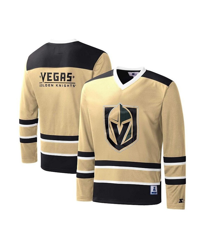 Men's Gold, Black Vegas Golden Knights Cross Check Jersey V-Neck Long Sleeve T-shirt $48.59 T-Shirts