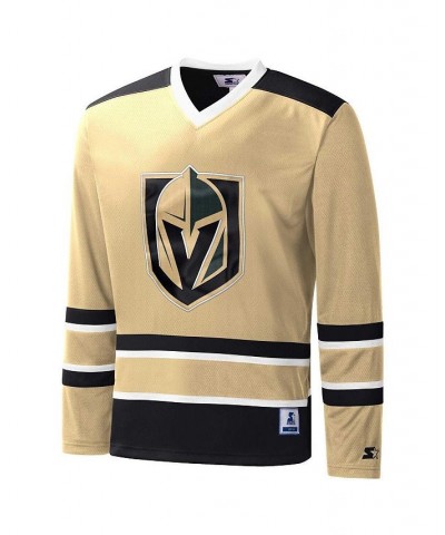 Men's Gold, Black Vegas Golden Knights Cross Check Jersey V-Neck Long Sleeve T-shirt $48.59 T-Shirts