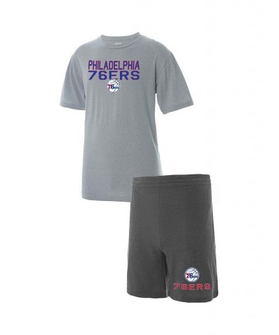 Men's Gray, Heathered Charcoal Big and Tall Philadelphia 76ers T-shirt and Shorts Sleep Set $35.39 Pajama