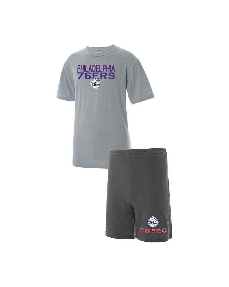 Men's Gray, Heathered Charcoal Big and Tall Philadelphia 76ers T-shirt and Shorts Sleep Set $35.39 Pajama