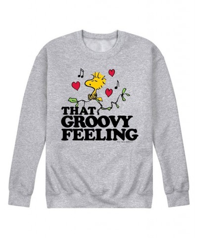 Men's Peanuts That Groovy Feeling Fleece Sweatshirt Gray $29.69 Sweatshirt