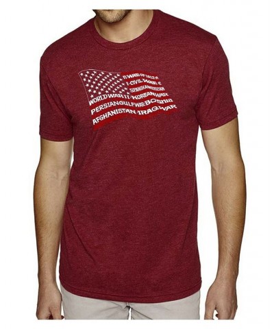 Men's Premium Word Art American Wars Tribute Flag T-shirt Red $24.29 T-Shirts