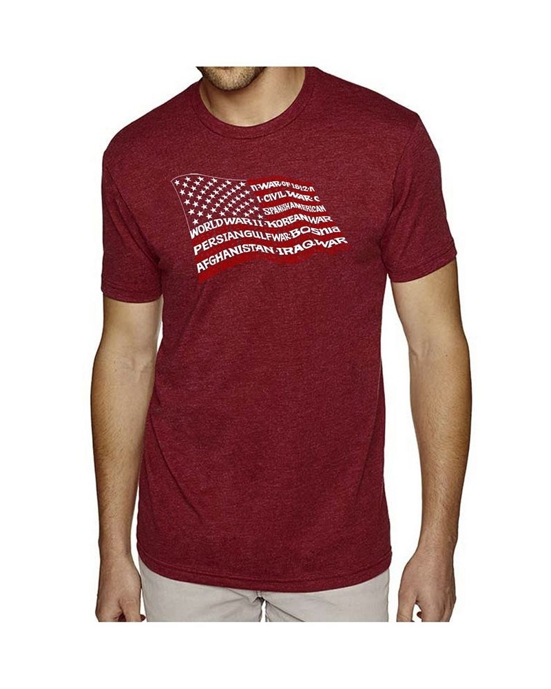 Men's Premium Word Art American Wars Tribute Flag T-shirt Red $24.29 T-Shirts