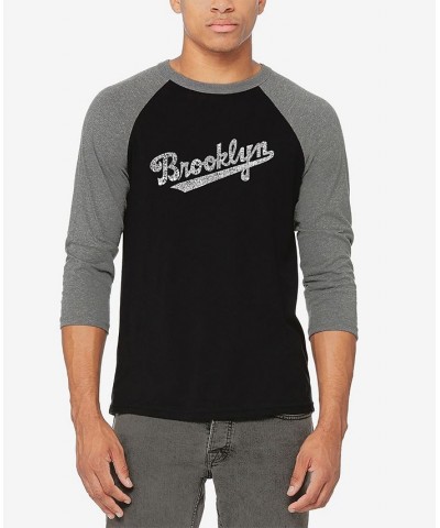 Men's Raglan Baseball Word Art Brooklyn Neighborhoods T-shirt Gray and Black $18.45 T-Shirts