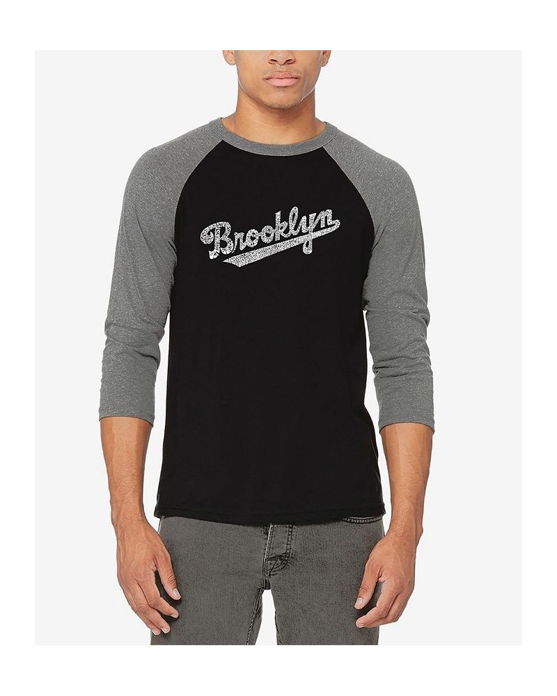 Men's Raglan Baseball Word Art Brooklyn Neighborhoods T-shirt Gray and Black $18.45 T-Shirts