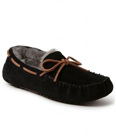 Men's Victor Moccasin Lace Tie Genuine Shearling Slippers Black $49.50 Shoes