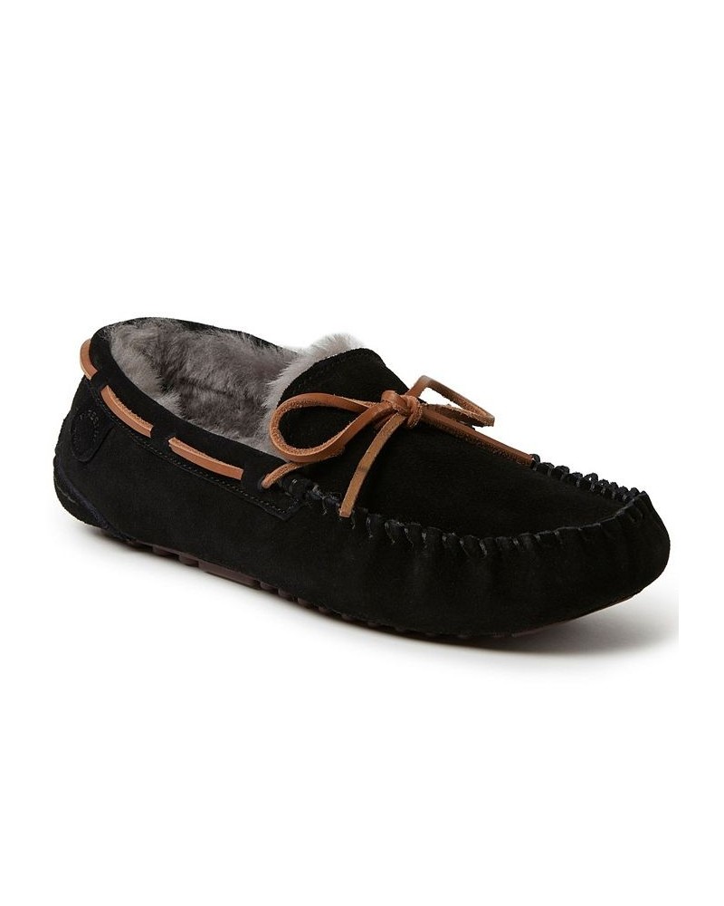 Men's Victor Moccasin Lace Tie Genuine Shearling Slippers Black $49.50 Shoes