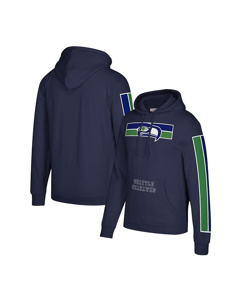 Men's College Navy Seattle Seahawks Three Stripe Pullover Hoodie $37.40 Sweatshirt