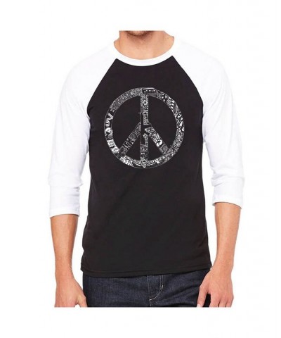 Peace, Love and Music Men's Raglan Word Art T-shirt Black $19.35 T-Shirts