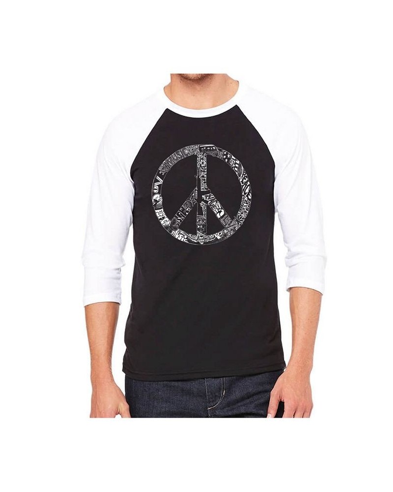 Peace, Love and Music Men's Raglan Word Art T-shirt Black $19.35 T-Shirts