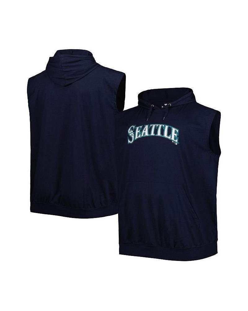 Men's Navy Seattle Mariners Jersey Big and Tall Pullover Muscle Hoodie $30.67 Sweatshirt