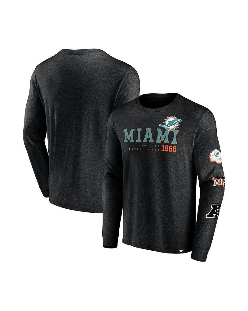 Men's Branded Heather Black Miami Dolphins High Whip Pitcher Long Sleeve T-shirt $23.50 T-Shirts