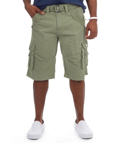 Men's Big and Tall Belted Double Pocket Cargo Shorts Leaf Green $26.60 Shorts