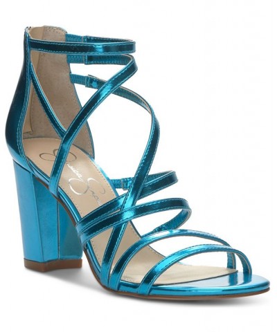 Women's Stassey Strappy Block Heel Dress Sandals Blue $36.34 Shoes