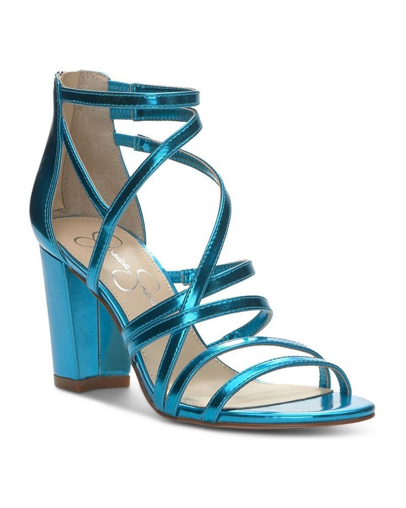 Women's Stassey Strappy Block Heel Dress Sandals Blue $36.34 Shoes