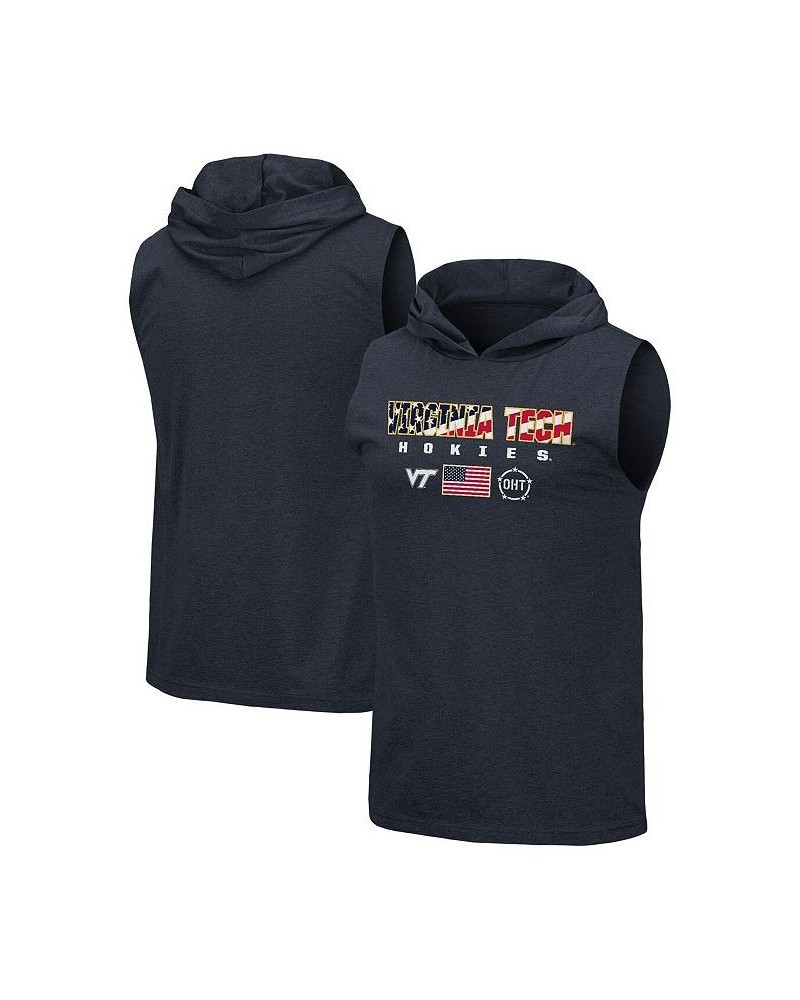 Men's Navy Virginia Tech Hokies OHT Military-inspired Appreciation Americana Hoodie Sleeveless T-shirt $20.25 T-Shirts