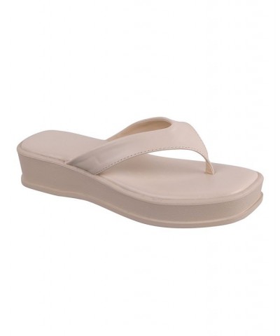 Women's Soula Slip On Thong Platform Sandals Tan/Beige $31.96 Shoes