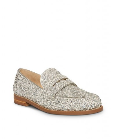 Women's Aron Loafers Silver $58.11 Shoes