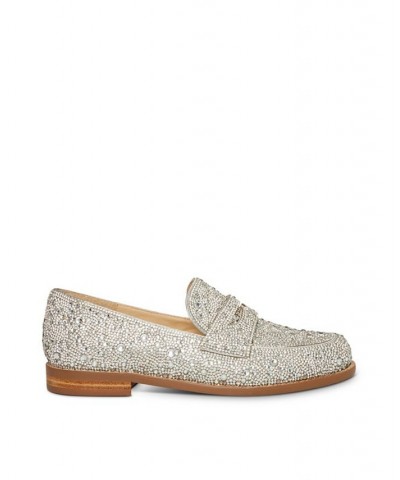 Women's Aron Loafers Silver $58.11 Shoes