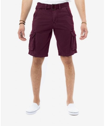 Men's Belted Twill Tape Cargo Shorts Wine $25.58 Shorts