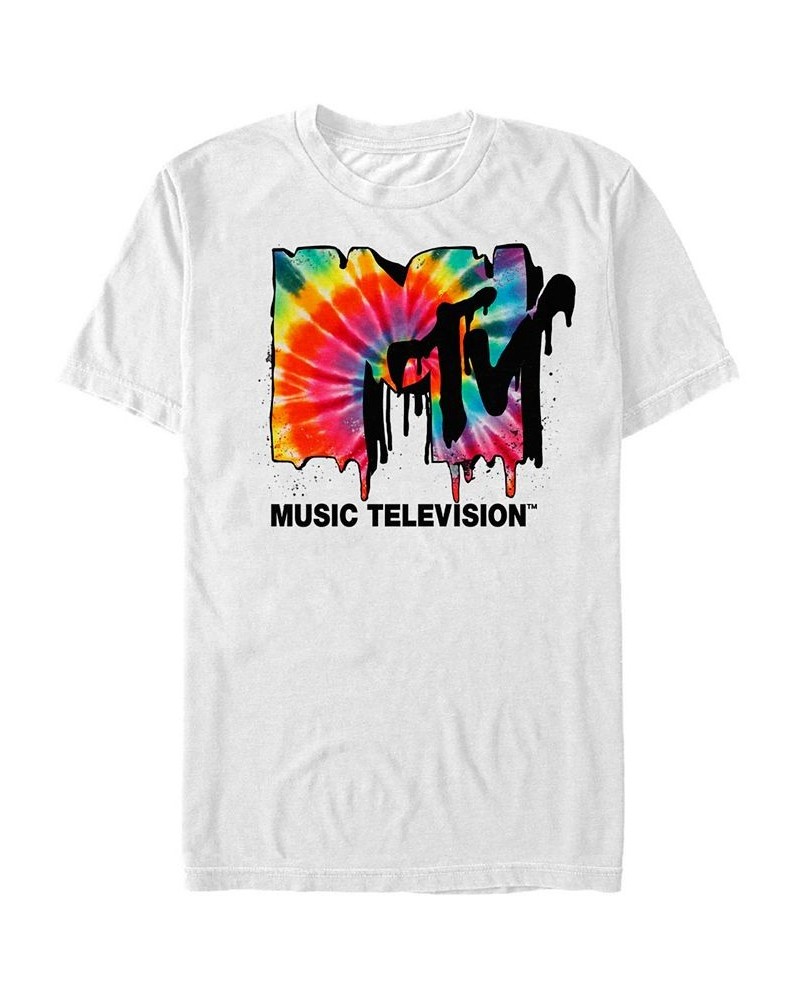 MTV Men's Tie-Dye Dripping Logo Short Sleeve T-Shirt White $16.45 T-Shirts