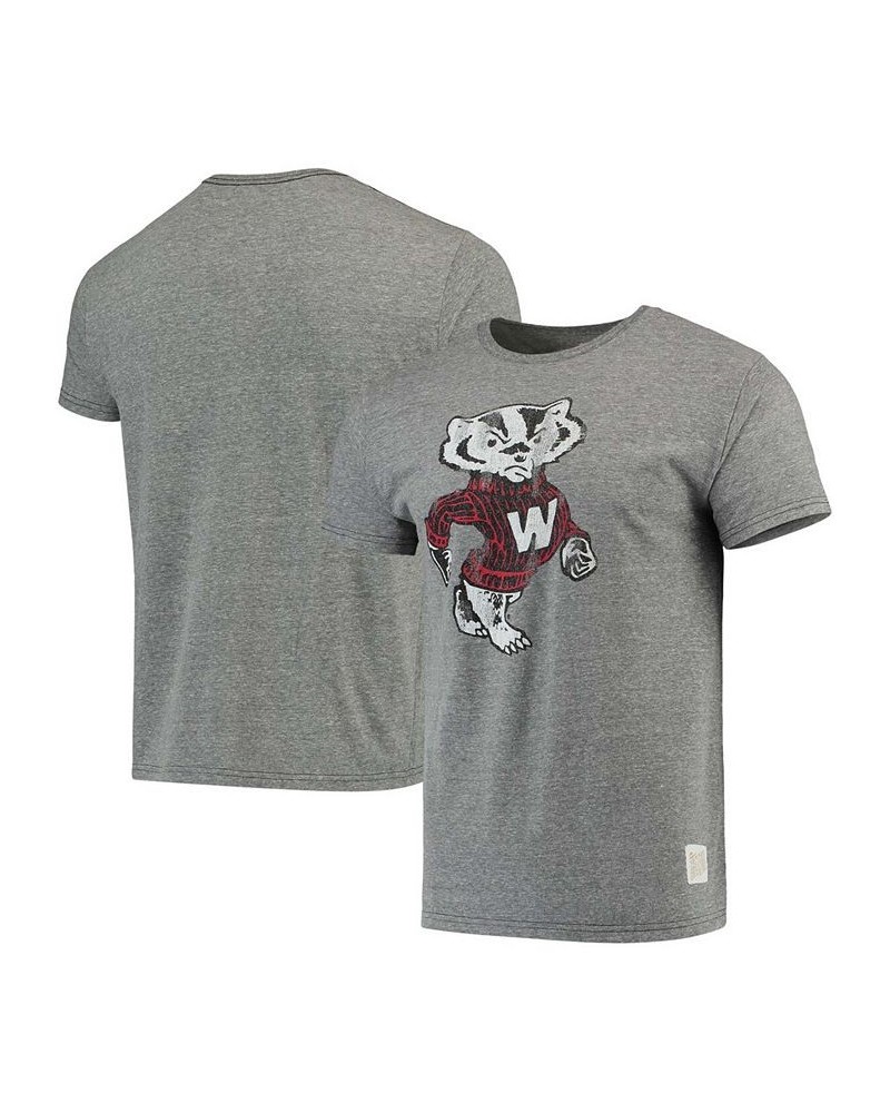 Men's Heather Gray Wisconsin Badgers Vintage-Inspired Logo Tri-Blend T-shirt $17.28 T-Shirts