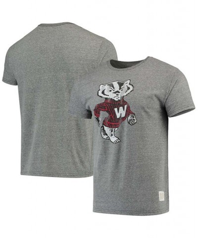 Men's Heather Gray Wisconsin Badgers Vintage-Inspired Logo Tri-Blend T-shirt $17.28 T-Shirts