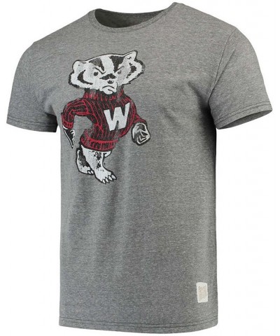 Men's Heather Gray Wisconsin Badgers Vintage-Inspired Logo Tri-Blend T-shirt $17.28 T-Shirts