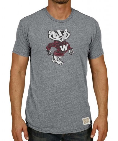 Men's Heather Gray Wisconsin Badgers Vintage-Inspired Logo Tri-Blend T-shirt $17.28 T-Shirts